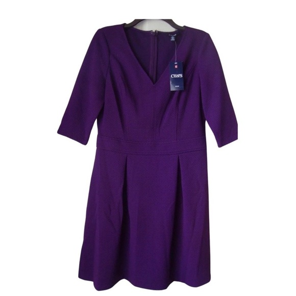 NEW Chaps Women's Textured Fit & Flare Dress Beetroot Size 10 - Picture 2 of 11